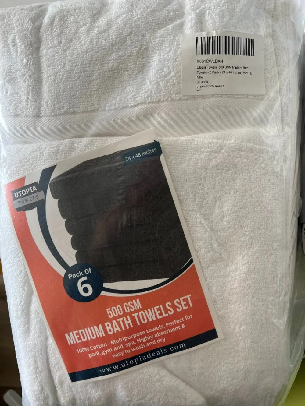 Brand New Utopia Towels 6-Pack White Bath Towels (24 x 48 Inches)